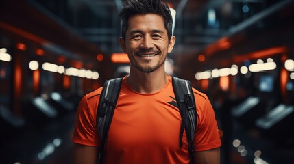 Asian man in bright sport clothes at the gym