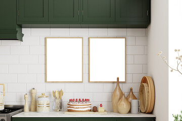 Mockup poste kitchen utensils in a kitchen, 3d render