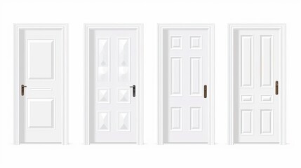 Vector Realistic Different Opened and Closed White Wooden Door Icon Set Closeup Isolated on White Background. Elements of Architecture. Design template of Classic Home Door for Graphics.  