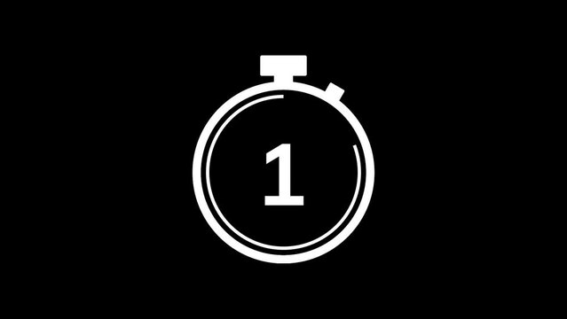 5 second countdown timer animation from 5 to 0 seconds. Modern white and black stopwatch countdown timer on black background and white background