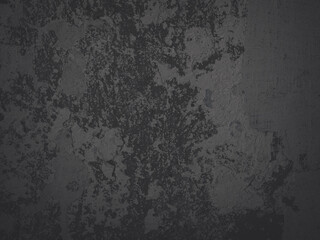 Texture of the old wall. Rough grungy surface of painted plastered concrete wall with spots, cracks, noise and grain. Faded dark gray background for design. Shaded vintage texture with vignette.