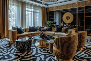 Luxurious modern living room interior with elegant furniture. Interior design.
