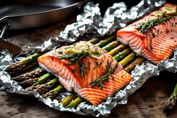  cooked salmon and asparagus in foil packet