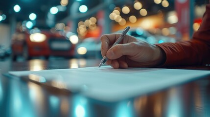 Hands signing a car sales contract car loan concept - obrazy, fototapety, plakaty