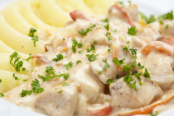 mashed potato with meat and sauce