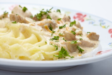 mashed potato with meat and sauce