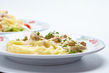 mashed potato with meat and sauce