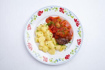 potato with cutlet, top view