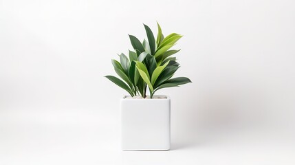 Artificial plant in white pot isolated on white background. Square size of photo, generative ai, 
