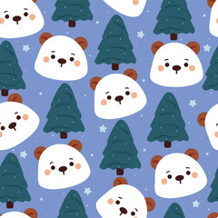 seamless pattern cartoon bear with tree. cute animal wallpaper illustration for gift wrap paper