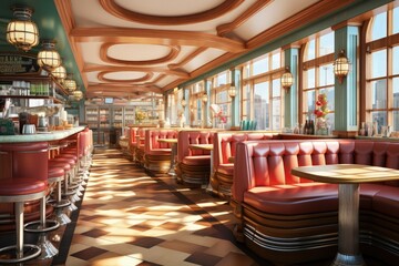 A classic diner from the 1950s with a retro look - obrazy, fototapety, plakaty