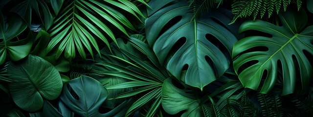 Tropical leaves background. Green leaf banner and floral jungle pattern concept. abstract green leaf texture.