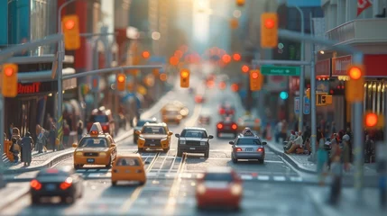 Deurstickers Busy downtown street, tilt-shift photography, AI generated Image © musa