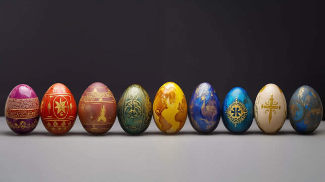 Beautiful paintd eggs for easter, showing religious images 