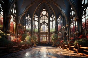 A gothic cathedral with intricate stained glass windows - obrazy, fototapety, plakaty