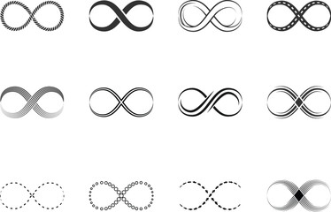 Infinity icon set. Infinity, eternity, infinite, endless, loop symbols. Unlimited infinity collection icons flat style - stock vector