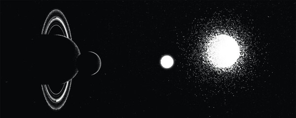 Stars and exoplanet in outer space. Futuristic landscape, with noise texture . Night landscape with starry sky .Vector illustration © miloje