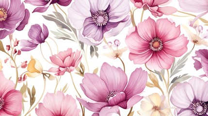 Flowers Seamless pattern with watercolor., generative ai