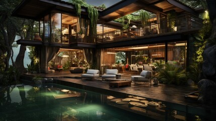 Fototapeta na wymiar A bamboo house in a tropical rainforest