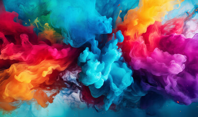 Fototapeta premium a swirl of ink paint wallpaper, light blue, magenta pink and orange on dark background, abstract water shape pattern, modern 3D backdrop 