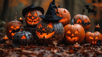 Pumpkin Spice Season: A Witchy Display of Halloween Pumpkins Generative AI