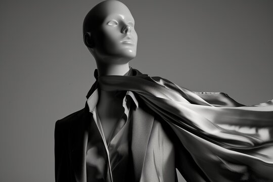 mannequin with a blazer and a casually draped silk scarf