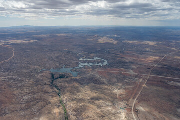 Oanob dam and lake aerial from east,  Namibia
