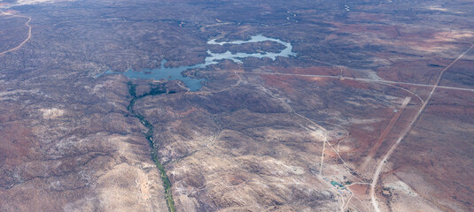 Rehoboth airstrip and Oanob lake aerial from east,  Namibia