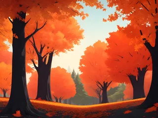 Fotobehang Autumn landscape illustration in the forest © Slash light