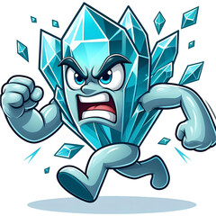 Angry Crystal Monster Running Front View, Cartoon style Transparent Background