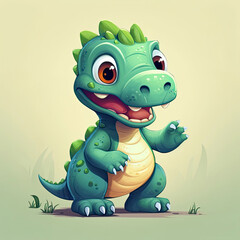 Fototapeta premium green young dinosaur cartoon, cute icon