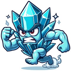 Angry Crystal Monster Running Front View, Cartoon style Transparent Background
