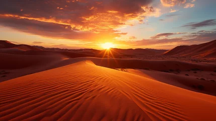Foto auf Acrylglas Braun Sunrise over the Sahara dunes, casting a warm glow on the arid nature and vast landscape of Africa