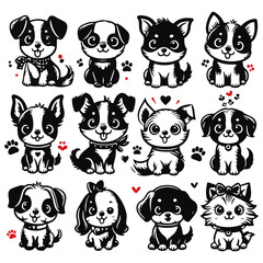 Set of cute puppies - happy dogs, cartoon puppy - vector illustrations