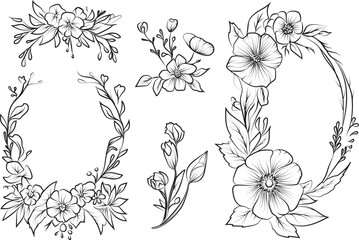 Collection of hand-drawn flower frames