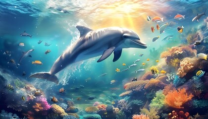 Obraz premium dolphin jumping and playing at the sea