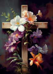 Abstract Floral Christian Cross