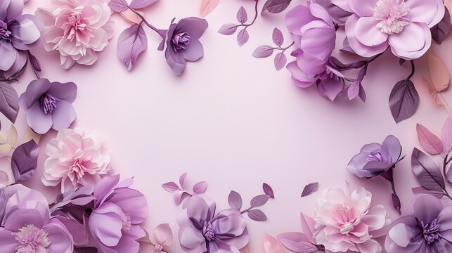 Sakura petals falling down. Romantic pink flowers corner. Flying petals on pink square background. Love, romance concept. Unusual wedding , generative ai, 