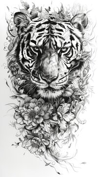 Flash tattoo of tiger, AI generated Image