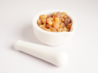 Frankincense or olibanum aromatic resin used in incense and perfumes.