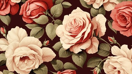 seamless wallpaper vintage rose pattern, generative ai,  - obrazy, fototapety, plakaty