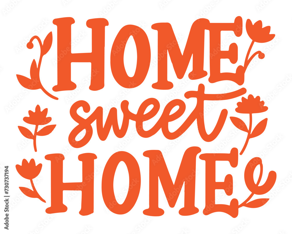 Sticker home sweet home typographic design handwriting on white background