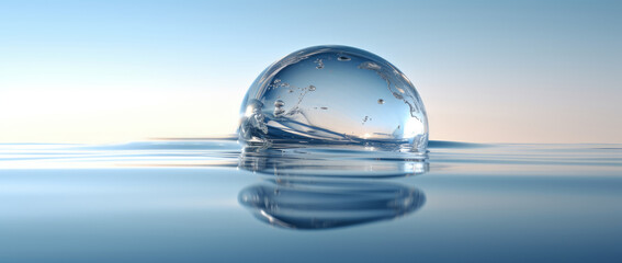 Reflective water drop splashing on tranquil surface high-quality background