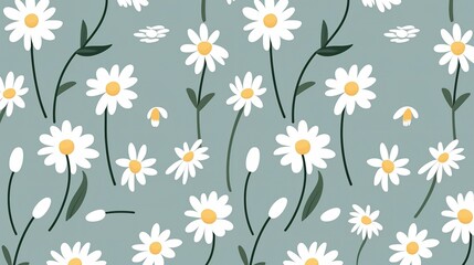 Simple chamomile flower seamless pattern. Decorative naive botanical wallpaper. Cute stylized flowers background. For fabric design, textile print, wrapping paper, cover., generative ai,
