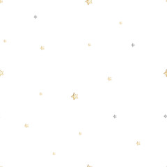 Scattering of stars on white background, seamless pattern for children's textile