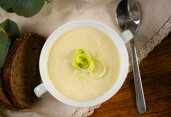 Homemade potato and leek soup.
