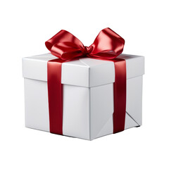 Fototapeta premium White Gift Box with Elegant Red Ribbon on Transparent Background - PNG