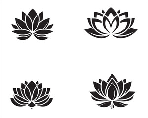 Set Of Lotus Flowers Drawn By Hands Vector illustration On White Background