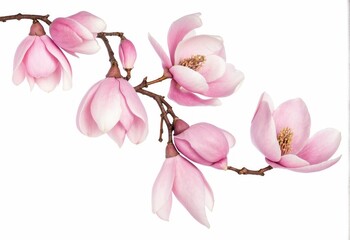 Beautiful pink spring magnolia flowers on a tree branch
