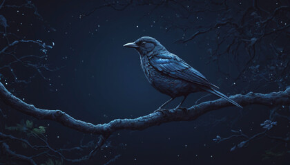 bird standing on a branch in the beautiful night 19 - obrazy, fototapety, plakaty